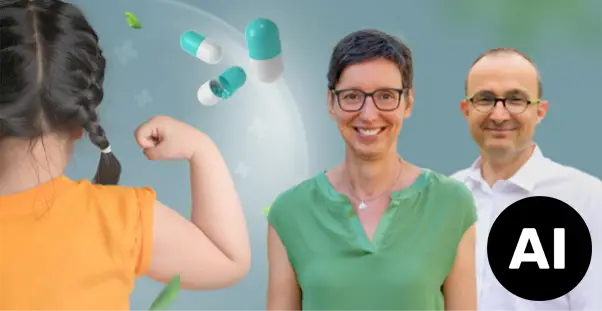 Artikel_Children are not little adults Little girl showing her muscles and interview participants, AI generated / modified
